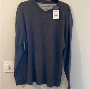 Essentials Gray Long Sleeve Henley Shirt